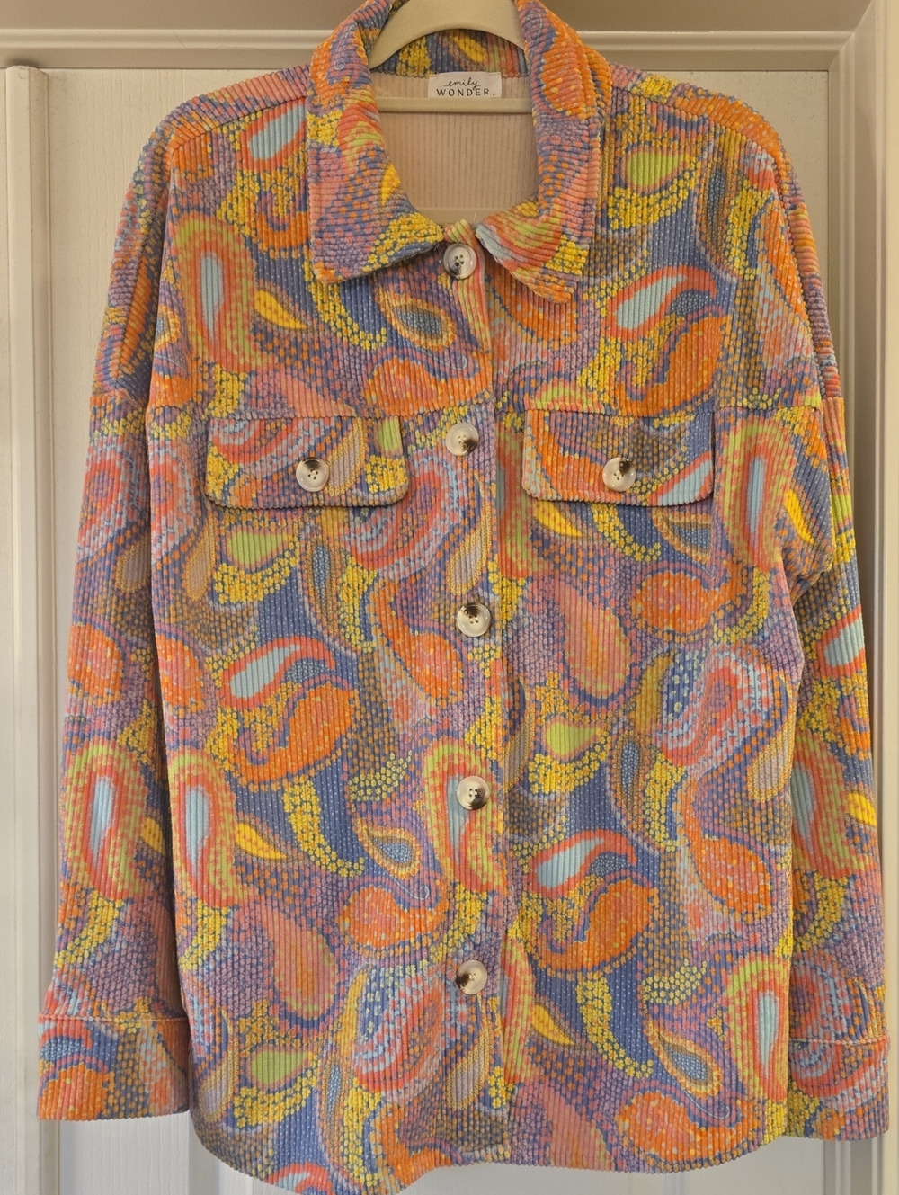Emily Wonder Multi-Color Corduroy Button-Front Shacket